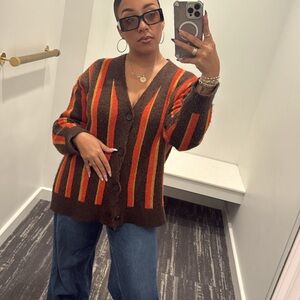 Zara Brown and Orange Striped Cardigan